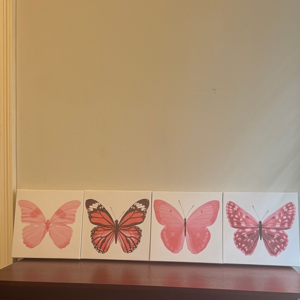 Butterfly Canvas Wall Art Set - Shades of Pink